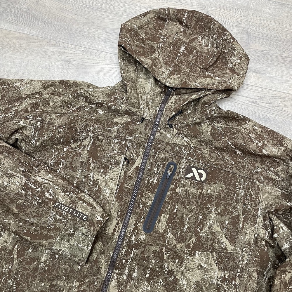 First Lite Catalyst Jacket Darkwater Cache Waterfowl Camo Men Sz XXL Hunting